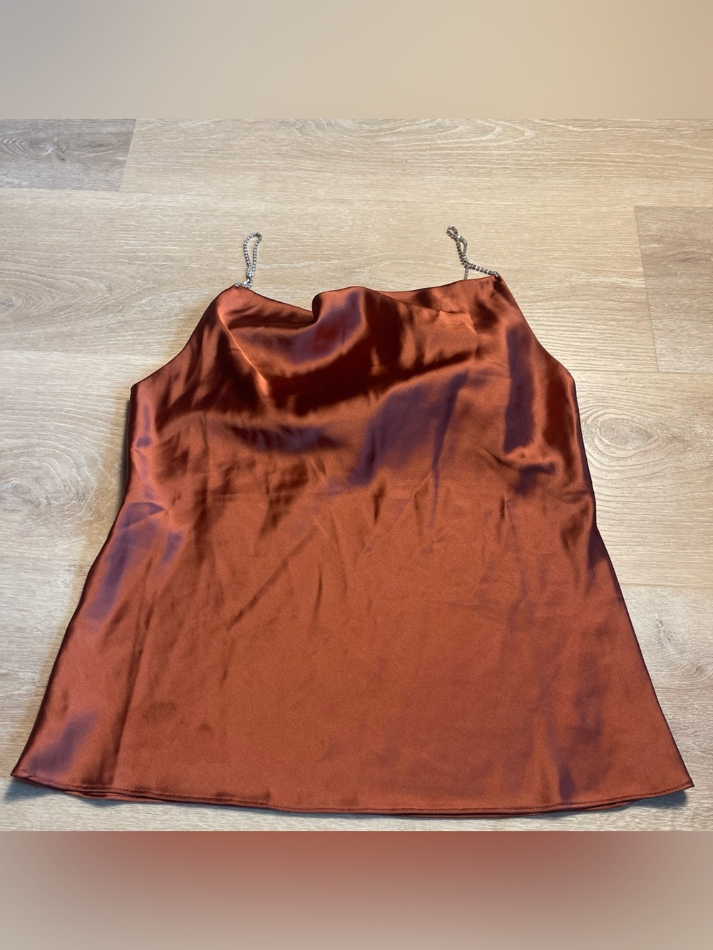 DO+BE Rust Orange Brown Drape Cowl Neck Rhinestone Strap Tank Top Lingerie Sexy